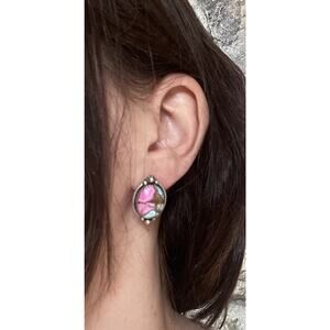 Sterling Silver Turquoise Cotton Candy Stud Earrings Southwestern Navajo Style